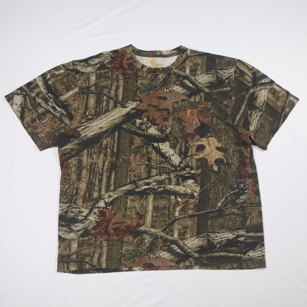 Vintage Carhartt K287 Mossy Oak Camo Cotton Short Sleeve Pocket Shirt Size Large